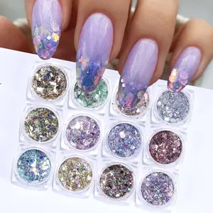 12 Color Glitter Powder Set, 12pcs/set Shimmery Champagne Silver Nail Glitter Powder, DIY Nail Art Decoration Glitter Nails for Women & Girls