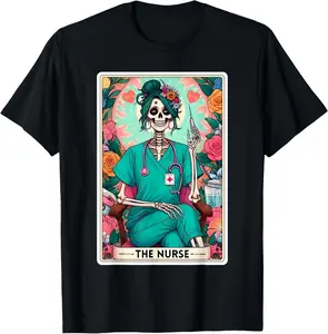 100%cotton The Nurse Skeleton Tarot Card Funny Nursing Nurse RN LPN NP T-Shirt