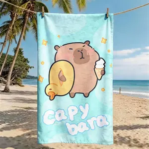 Cartoon Capybara Ice Cream Beach Towel, Super Large Size, Skin-Friendly, Absorbent and Quick-Dry, Perfect for Beach, Pool, Summer Outdoors
