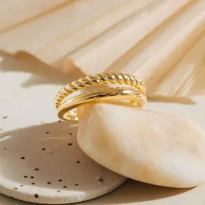 Chelsea Duo Ring by Caitlyn Minimalist - Chunky Twisted Stacking Ring in Gold & Silver - Statement Jewelry - Gift for Her