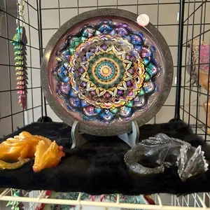 Large Mandala Resin Round Tray with Vibrant Colors and Intricate Design for Decorative Use