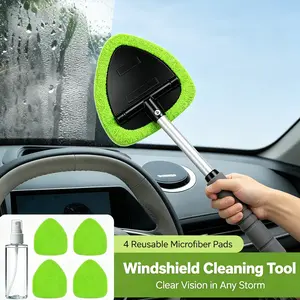 Windshield Cleaning Tool and Extendable Handle,Car Window Cleaner with Microfiber Pads,Auto Glass Cleaning Tool for Interior Windshield, Automotive Cleaning Accessories Car Detailing Products summerwins