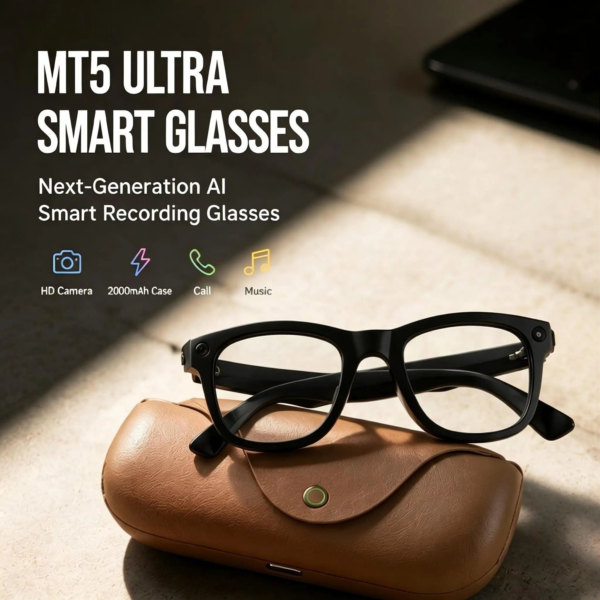 Sunglasses Men Multifunctional Smart Glasses That Record with 8MP HD Camera, Dual Lenses Open-Ear Audio Real-Time Translation Voice Assistant Smart Recording Eyewear for Daily Travel