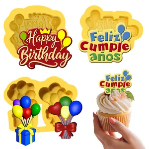 Happy birthday spanish and english silicone mold set 3 pcs