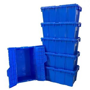 UBMOVE Blue Plastic Crate with Lid 19.5" x 11.75" x 7.0" 6 Pack Easy to Clean and Reuse for Office Home or Warehouse Storage - Boxes