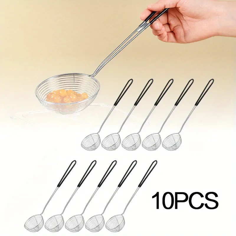 10 Pack Stainless Steel Hot Pot Strainer Spoons, Hot Pot Strainer Scoops, 2.5 inch Mini Mesh Skimmer Spoon Asian Strainer Ladle with Handle for Home, Black utensil kitchen utensil gadget