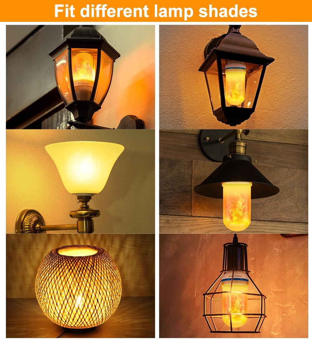 Flame Light Bulbs, 4 Modes Flickering Effect, E26 Base Fire Flame Bulb, Ideal for Halloween and Christmas Party Decorations, Yellow, 2 Pack