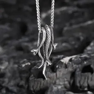 GTHIC Three Snakes Stainless Steel Pendant for Women Men Gothic Snake Necklace for Birthday Gift