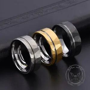 GTHIC Simple Flat Hammered Tungsten Steel Wide Ring Charms Jewelry for Men and Women Daily Wear