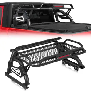 MONOKING Universal Adjustable Roll Bar - Chase Quality Rack Sport Bar with Cargo Basket, Included Brake Light for Mid-Size/Full-Size Trucks (F150 F250 F350 Raptor Lightning, Silverado, GMC Sierra, Ram 1500 2500 3500, Tundra, Titan),Car Accessory