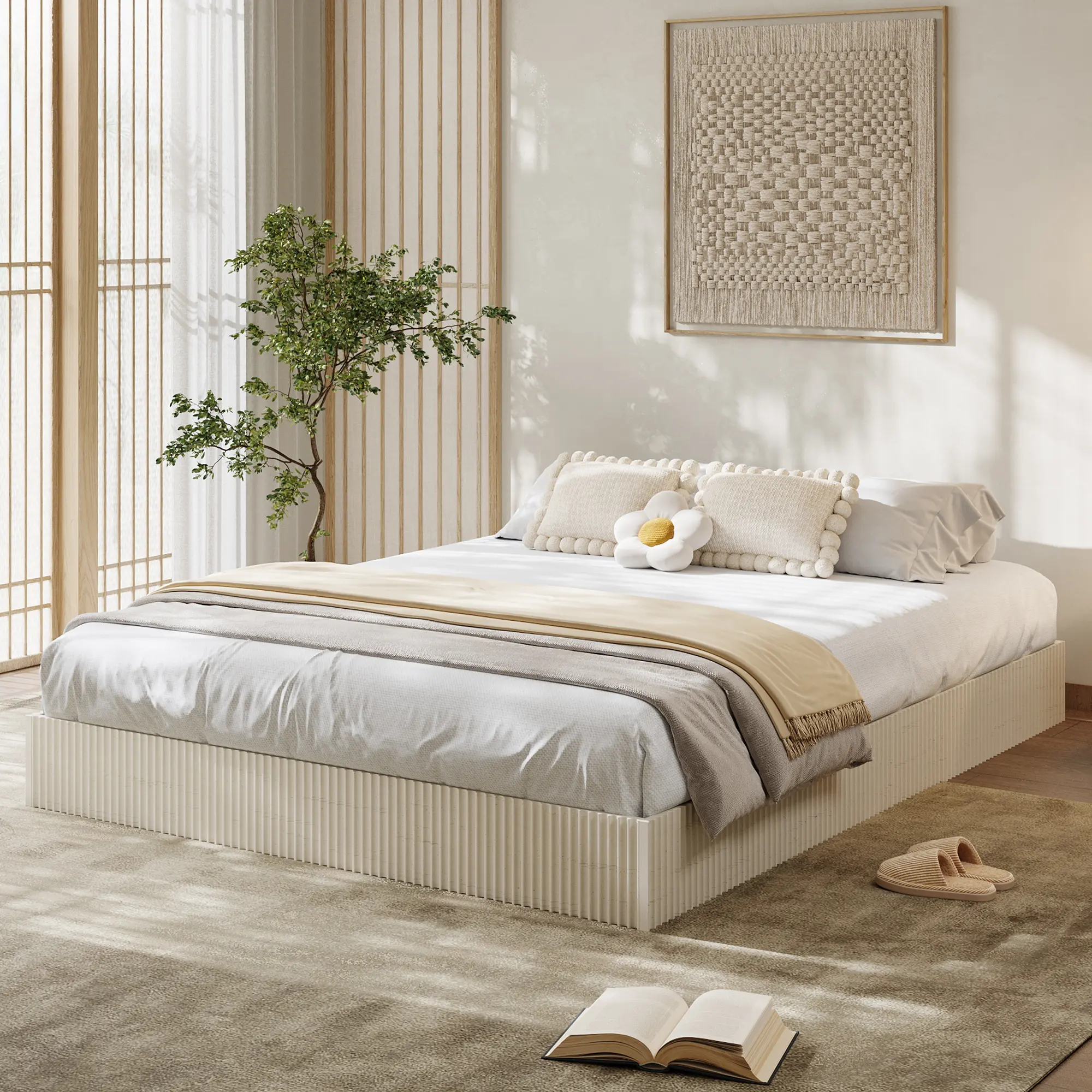 Minimalist Wood Platform Bed Frame - Wave Design, Headboard-Free, Low Profile, Noise-Free, Durable Bed Frames, Easy Setup, No Box Spring Needed for Modern Bedroom