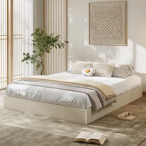 Wood Platform Bed Frame, Wave Design Wooden Bed Frame Without Headboard, Low Profile BedFrame, Noise-Free, Easy Assembly, No Box Spring Needed