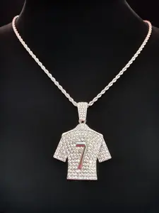 Number 7 Decor Clothe Shaped Pendant & Twist Chain Necklace, Fashionable Rhinestone Decor Necklace for Men & Women, Trendy All-match & Exquisite Jewelry for Birthday Gift, Iced Out Jewelry
