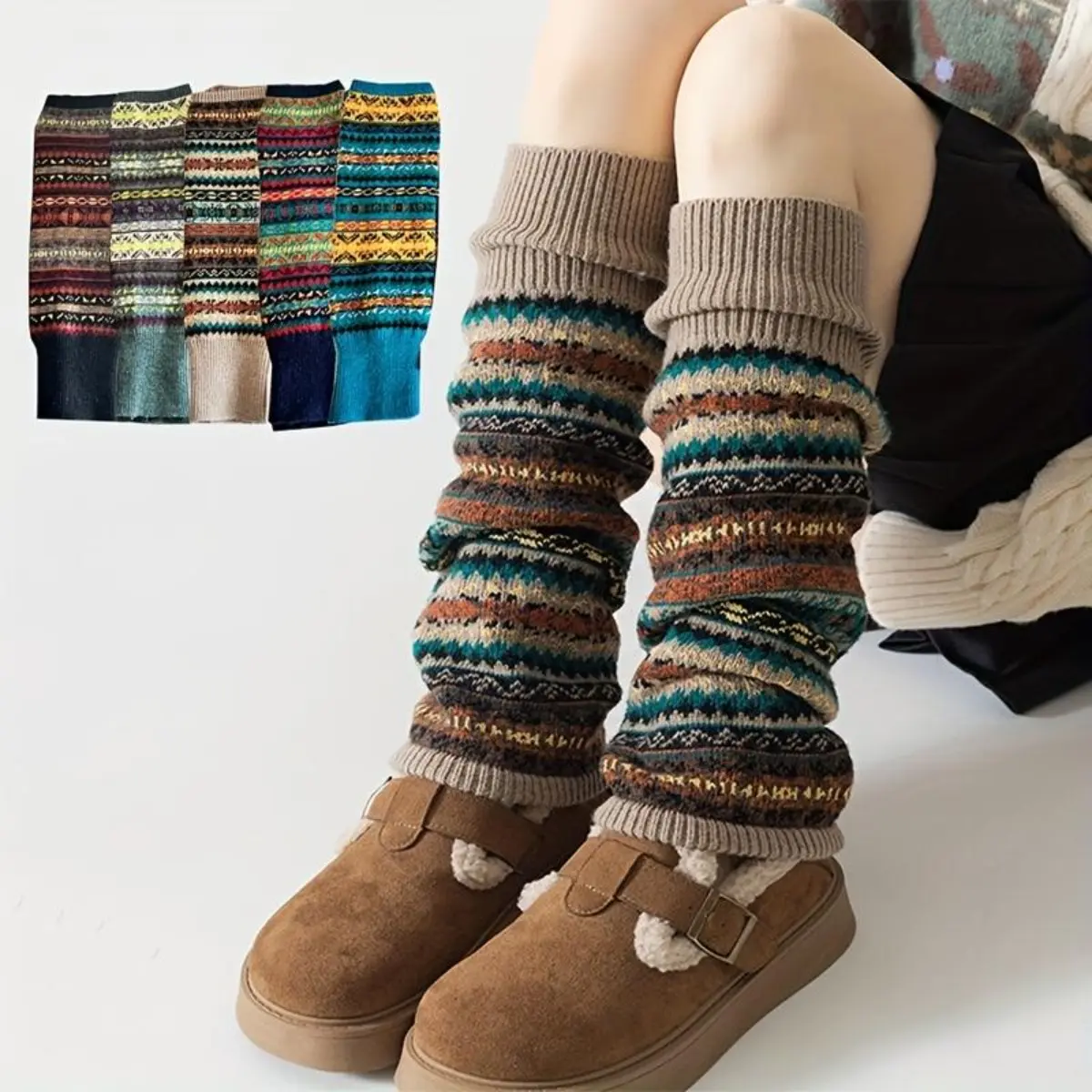 Women's Bohemian Knee-High Boot Socks - Thick Wool-Blend Ribbed Knit, Plush Warm Leg Warmers with Non-Slip Elastic Top, Fit & Comfortable Style for Autumn Winter, Non-Slip Top, Elastic Band, Thick Wool Pile Locks In Cozy Warmth, Wool-Blend Knit Feels Soft