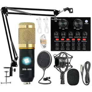 Podcast Equipment Bundle, BM-800 Recording Studio Package with Voice Changer, Live Sound Card - Audio Interface for Laptop  Vlog Living Broadcast Live Streaming YouTube  (AM100-V8)