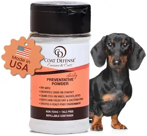 COAT DEFENSE Daily Preventative Powder | Made in USA | 3.5oz Waterless Dog Shampoo & Pet Deodorizer for Smelly Dogs | Provides Anti Itch Relief | Dog Dry Shampoo for Dry Itchy Skin