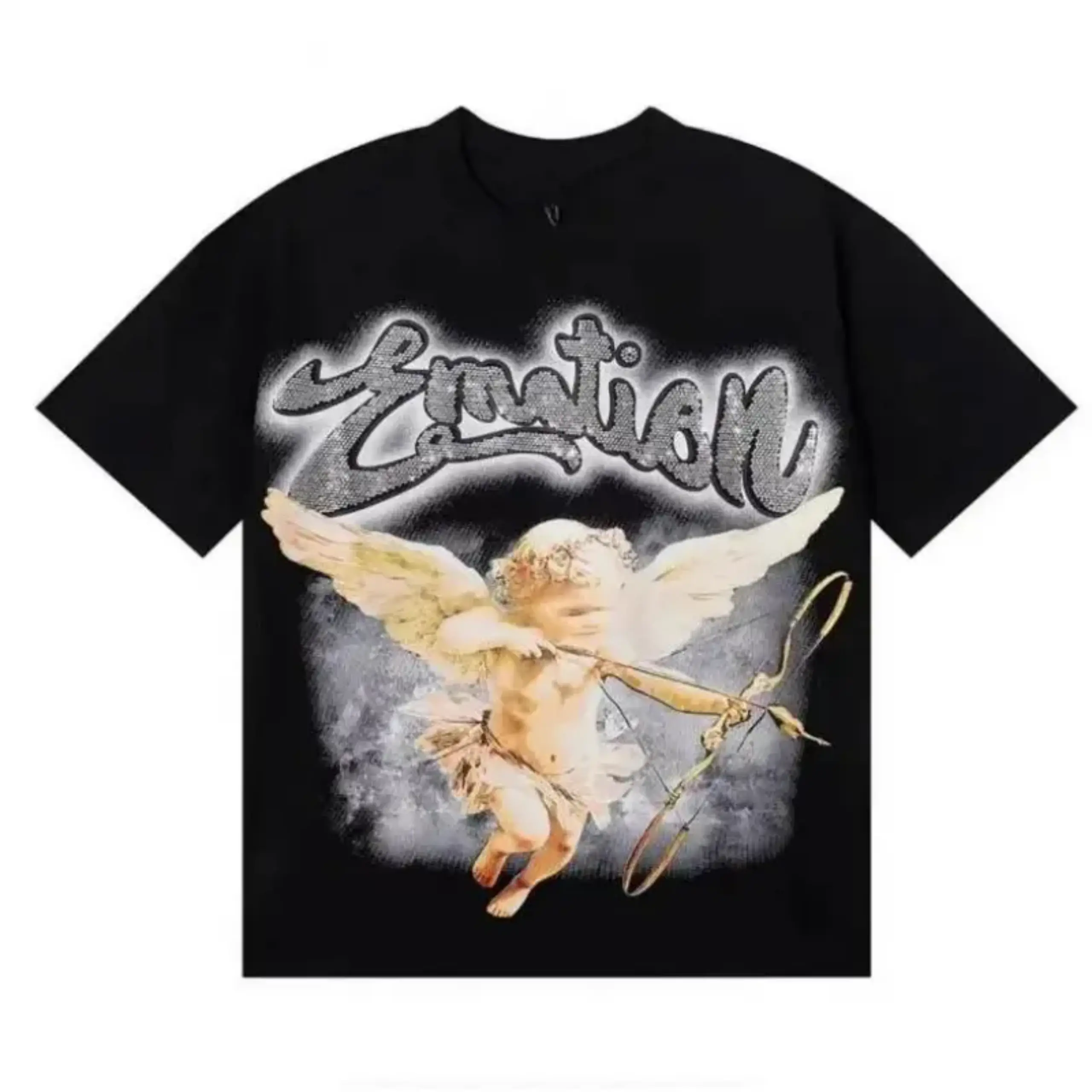 Retro Love Angel Cupid Graphic T-Shirt | Y2K Aesthetic | Men's Summer OOTD Graphic Print Tee Top & Shirt | Classic Soft Breathable Casual Cotton Crewneck Streetwear Tshirt | Menswear & Womenswear Gift