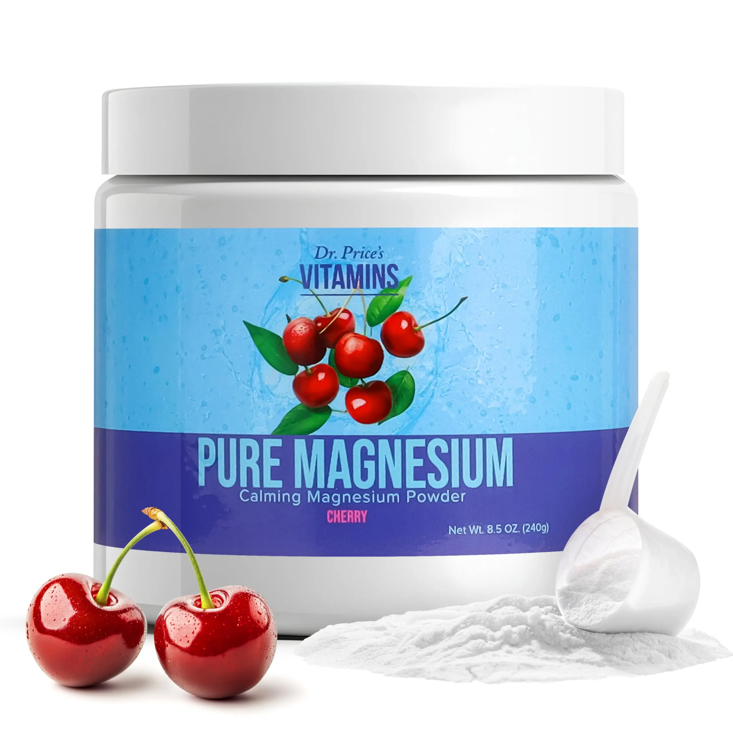 Dr. Price's Vitamins Pure Magnesium Calming Powder - Cherry Flavor - 60 Servings - Non-GMO Gluten-Free - Magnesium Citrate - Natural Sweetness - Anti-Stress Drink Mix