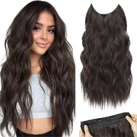 Sohochic AISI HAIR 20-Inch Curly Wave Extensions - Heat-Resistant Synthetic Elastic Clip-In Invisible Wire Extensions, Adjustable Hooks, 2 Replacement Wires, Natural Look, 3 Wear Ways, Colored Options for Women, Easy to Apply Wavy Hair Toppers