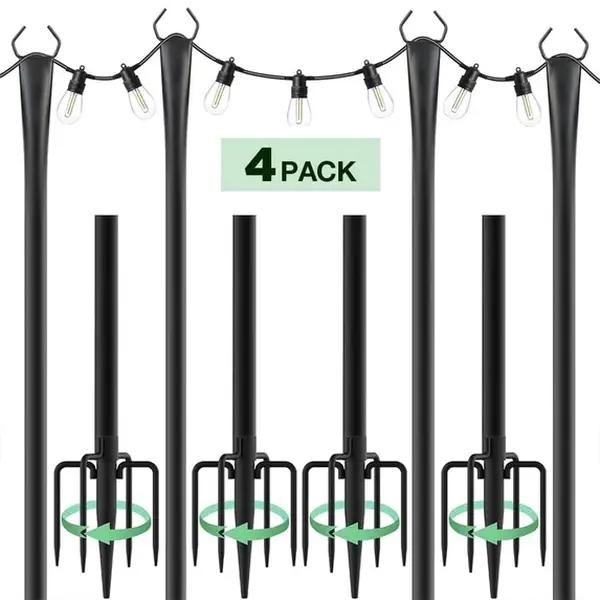 4 Pack String Light Poles,10 Ft Light Poles for Outdoor with Fork,Metal Poles Stand for Patio Deck Backyard
