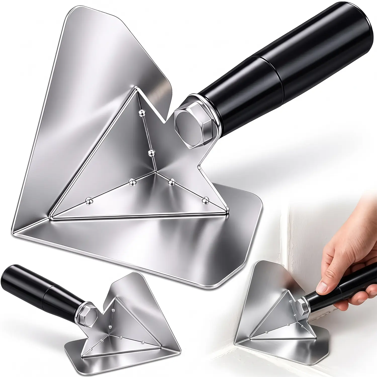 Thickened Stainless Steel Inside Corner Trowel, Multi Purpose Drywall Corner Finishing Tool with Comfort Handle, Putty Scraper for Plaster Mud Smoothing Wall Coating Corner Shaping Home Renovation & Repair