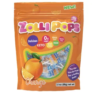 Zollipops Orange 3.1oz Pouch Delicious, Zero Sugar, KETO, Gluten Free, Vegan, Allergy Friendly, No Artificial Dyes, Kosher Candy Snack Sweet
