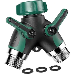 Garden Hose Splitter 2 Way - Water Hose Splitter with Long Handle Garden Hose Shut off Valve Double Y Connector Faucet Splitter Hose Connector