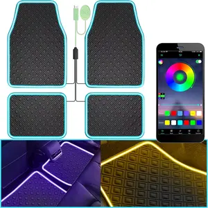 RGB LED Car Floor Mats Set, App-Control Neon Interior Lights, Waterproof Anti-Slip Universal Fit Faux Leather Car Mats for SUV, Sedan & Trucks