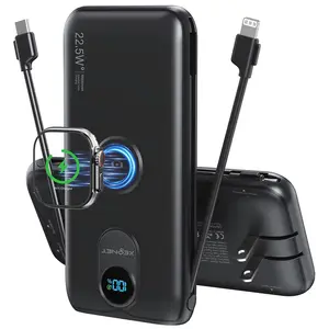 Portable Charger 10000mAh for iPhone with Built-in Cable iWatch Charger 20W PD Fast Charging USB C Power Bank LED Digital Display Travel Camping Essentials Battery Pack for iPhone 17 16 15 14 13 Smartphone