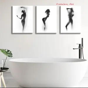 3-Piece Set / Bathroom Wall Decor, Black & White Wall Art, Sexy Posters, Canvas Prints, Blurred Silhouette Art, Modern Artwork, Abstract Paintings, Home Decor, Waterproof, Frameless Artwork, Unframed Wall Art, Modern Abstract Design