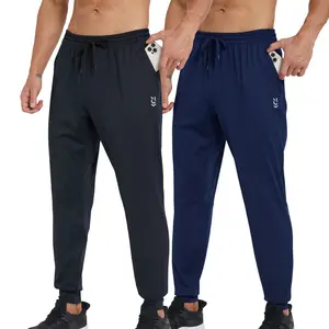 Men's 2 Pack Active Athletic Jogger Sweatpants with Zipper Pocket & Drawstring Relaxed Fit Moisture Wicking Breathable Tapered for Workouts