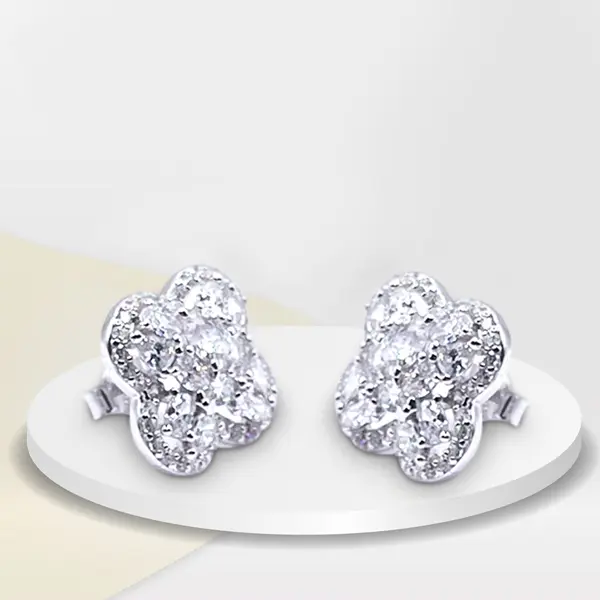 925 Sterling Silver Zirconia Clover Leaf Stud Earrings – Elegant Sparkling Jewelry