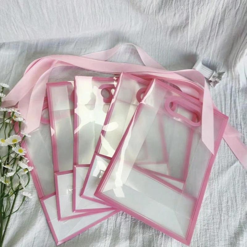 Transparent Gift Bags with Ribbon, Reusable PP Flower Pots for Weddings, Baby Showers, Birthdays, Graduations, 7x10x3.15 Inches ()