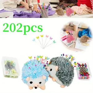 202Pcs Sewing Supplies Set,Including 2 Cute Hedgehog Sewing Pin Cushions with 200Pcs of Different Types of Sewing Needles,Suitable for Sewing DIY Bracelets,Pendants