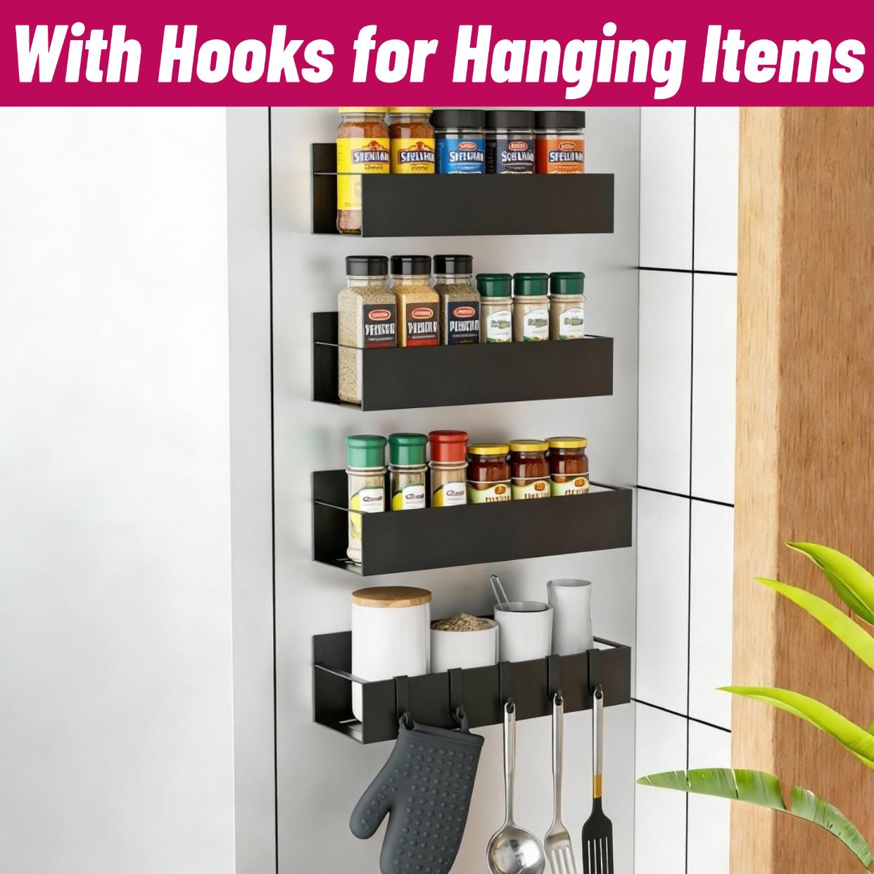 Magnetic Spice Rack for Refrigerator, Magnetic Spice Storage Rack Organizer for Fridge,Magnetic Shelf with Paper Towel Holder, Moveable Kitchen Refrigerator Seasoning Storage Rack Fridge Magnet Organizer, Kitchen Gadgets for Refrigerator, Microwave