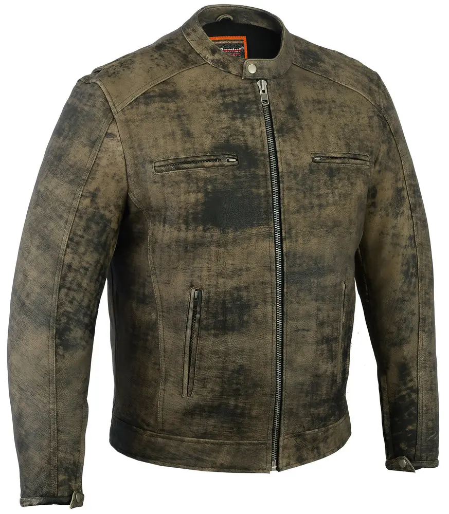 DANIEL SMART RevX Men's Leather Motorcycle & Scooter Jacket - Soft Drum Dyed Antique Brown Cowhide, Fitted Longsleeves, Stretch Mesh, Zipper Pockets, All-Season Medium-Length Classic Plain Menswear Casual Coat