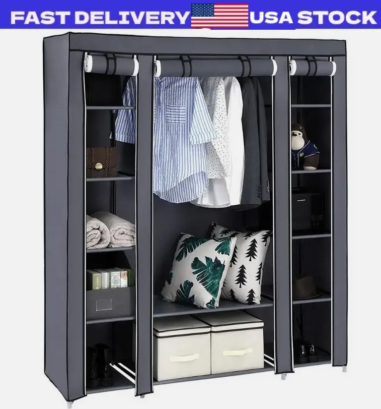 Portable Closet Wardrobe Clothes Rack Storage Organizer Shelf Water-Proof Fabric