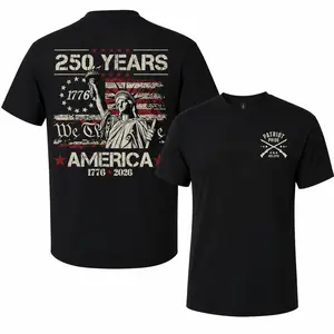TRENZ SHIRT COMPANY Patriot Pride Men's Graphic T-Shirt 250 Years We The People Lady Liberty American Flag Background Design Menswear Top