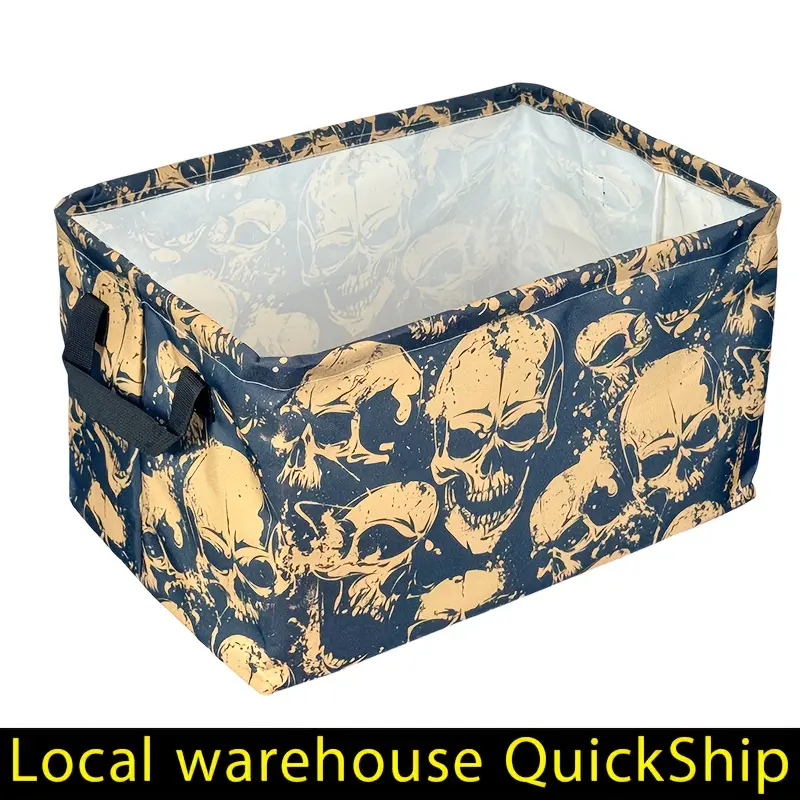 Halloween Laundry Hamper - Large Capacity Collapsible Clothes Basket with Heavy-Duty Construction, Space-Saving Design for Bathroom, Laundry Room, Dorm - Perfect Halloween Decoration & Gift (Skull Print), Dorm Storage Solution, Spooky Home Decor,