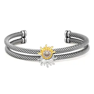 Mytys Sparkling Sun & Moon Couple Cuff Bracelet With Zircon Friendship Promise Jewelry Gifts Anniversary Valentine's Day For Women