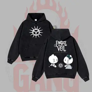 [Baby Gang] Retro Limited Cute Selfish Machines Pierce The Veil Heavy Metal Washed Hoodie Unisex Oversize Rock Band Cotton Hoodie Gift For Rock Music Lovers Grunge Y2K Outfits Vintage 90s Graphic Hoodie Graphic Streetwear