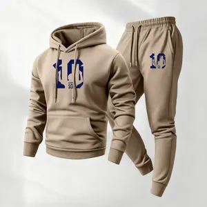 Men's NO.10 Printed Hoodie And Drawstring Track Pants Set, Men's Casual Sports Long-Sleeved Hooded Jacket And Pants, Suitable For Autumn And Winter, Men's Everyday Wear, Indoor And Outdoor Sportswear, Sportswear Set.