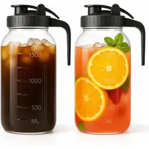 Jar Pitcher Set of 2-64oz (2 Quart) Airtight & Leakproof Pitcher with Lid, Perfect for Storing Breastmilk, Cold Brew, Sun Tea, with Easy-Pour Spout Lid
