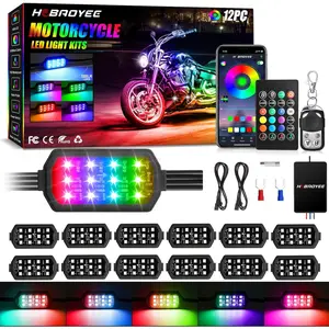 12Pcs Motorcycle LED Light Kit 12 LEDs SMD Chips Magic-RGB Multicolor Underglow Kit with APP RF Remote Control Fit Most Motorcycles ATV UTV