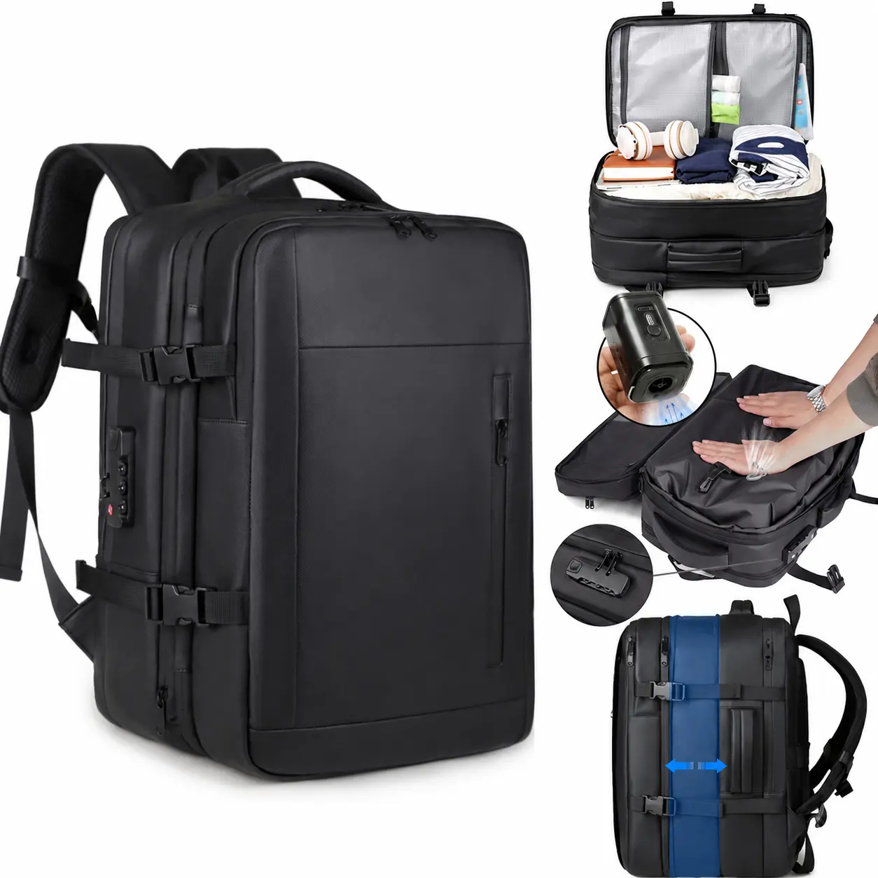 Men's Expandable Vacuum Compression Backpack, Large Capacity Travel Laptop Backpack with Dry and Wet Separation, Multifunctional Business Computer Bag, Foldable Daypack for Work, School, Short Trips