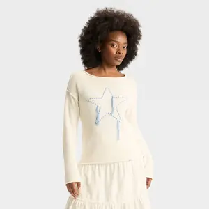 Women's Wide Crewneck Americana Pullover Sweater - Wild Fable