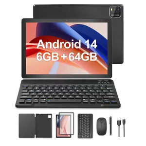 10 Inch Android Tablet, 2024 Android 14 Tablet With Case, Mouse, Pen And Keyboard. 5G Dual Wifi6 Tablet, 2MP+8MP Camera, 6GB (3+3 Extended) RAM+64GB ROM, 6000mAH Battery.