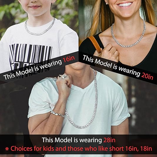 COOL FIGARO CHAIN 925 Sterling silver plated Necklace 6MM-8MM-10MM Women and Mens Figaro Chain Necklace ,Hip Hop Streetwear,Minimalist Layering Jewelry, Hypoallergenic & Tarnish-Resistant, Durable Hip Hop Jewelry for Daily Wear