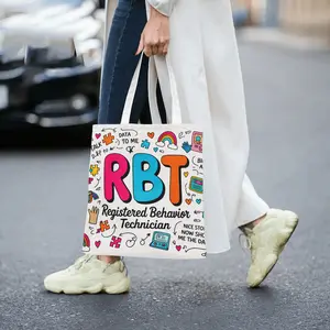 Registered Behavior Technician RBT Canvas Tote Bag Colorful Puzzle Rainbow Data Talk to Me Design Professional Occupational Therapy Gift for Applied Behavior Analysis Practitioners Therapists Students Lig Handmade Bag