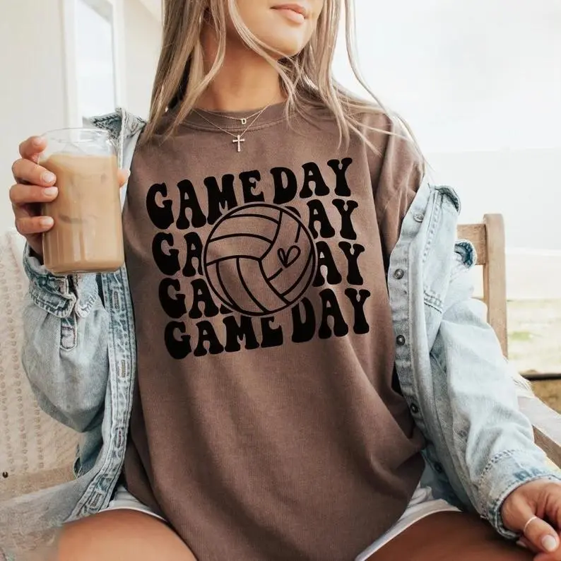 Game Day Volleyball T-Shirt, Retro Sports Graphic Tee, Volleyball Mom Gift, Team Spirit Shirt, Aesthetic Brown Top, Unisex Casual Outfit